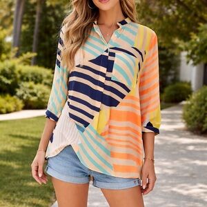 AKIRA Vibrant Striped Button-Down Shirt